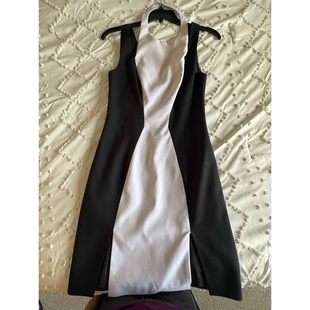 Keepsake The Label Black & White Colorblock Halter Mini Dress Size Small Mod